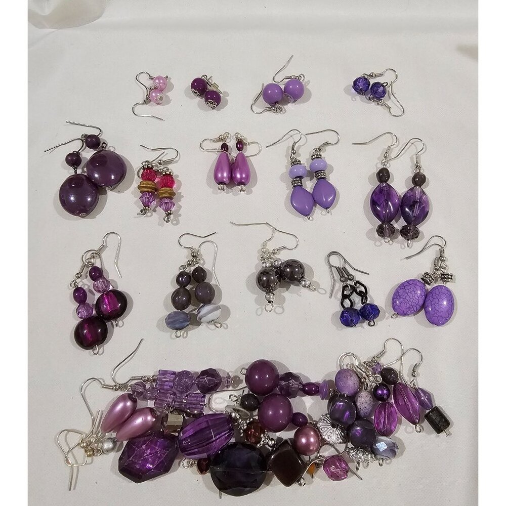 Purple Bead Earrings / Lot of 14 /‎ also miscellaneous mismatched pieces